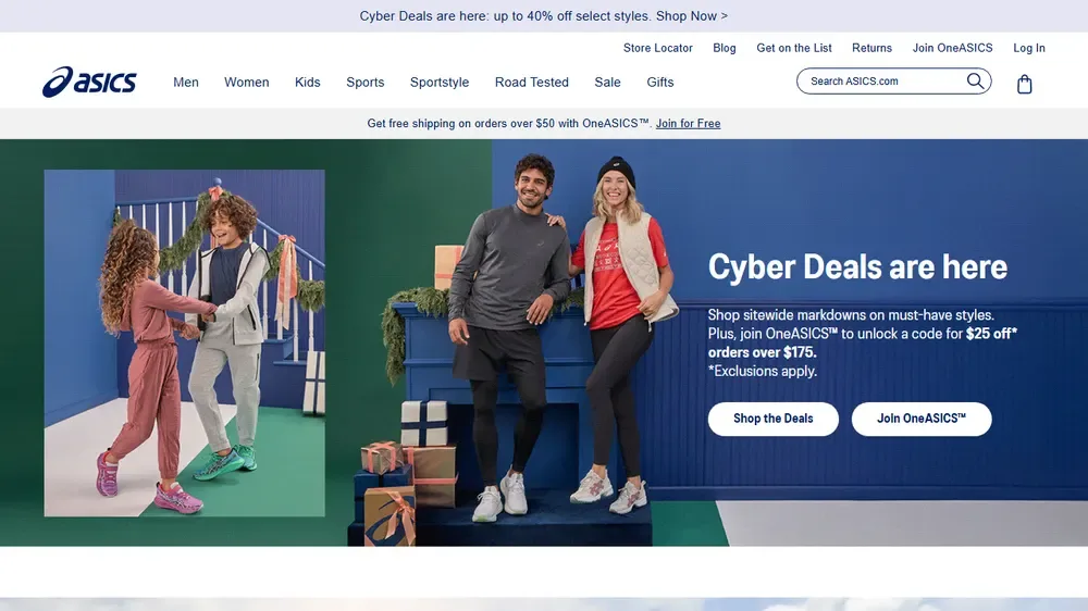 아식스 미국 공식몰 Cyber Deals 화면 (지난 행사 화면, 2024년 11월) 아식스 미국 공식몰 Cyber Deals 화면 (지난 행사 화면, 2024년 11월)