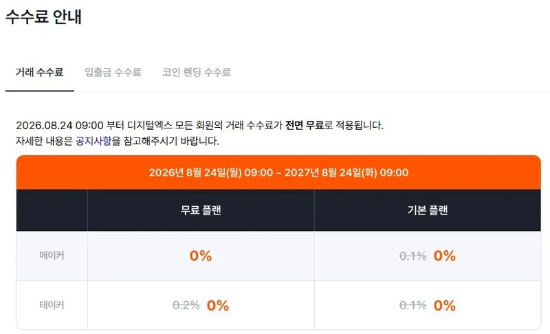 거래 수수료 전면 무료 거래 수수료 전면 무료