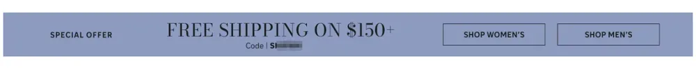 니만마커스 $150 이상 무료배송 안내 배너