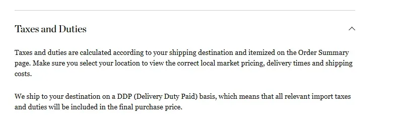 네타포르테 한국 사이트 관부가세 DDP 안내 화면 네타포르테 한국 사이트 관부가세 DDP 안내 화면