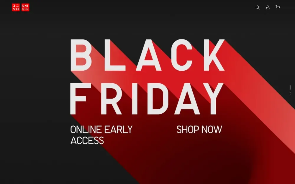 유니클로 미국 공식몰 BLACK FRIDAY 화면 (지난 행사 화면, 2025년 11월) 유니클로 미국 공식몰 BLACK FRIDAY 화면 (지난 행사 화면, 2025년 11월)