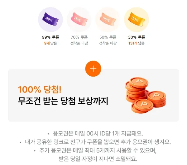 지그재그 99% 쿠폰 잭팟 응모권 안내 화면 지그재그 99% 쿠폰 잭팟 응모권 안내 화면